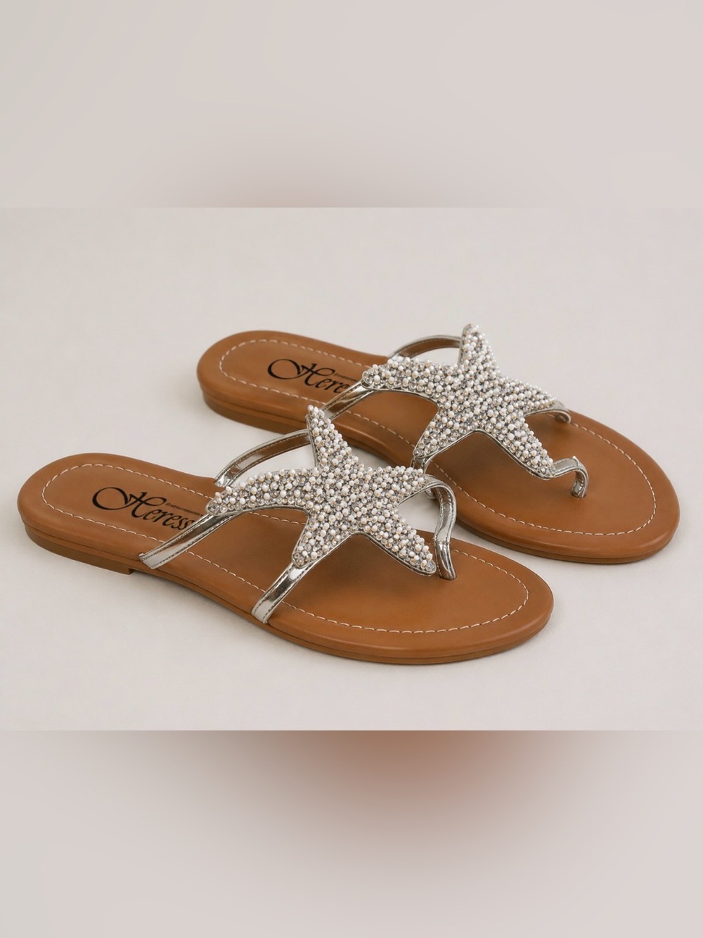 Heiress Silver Beaded Starfish Sandals Size 8 NWOT